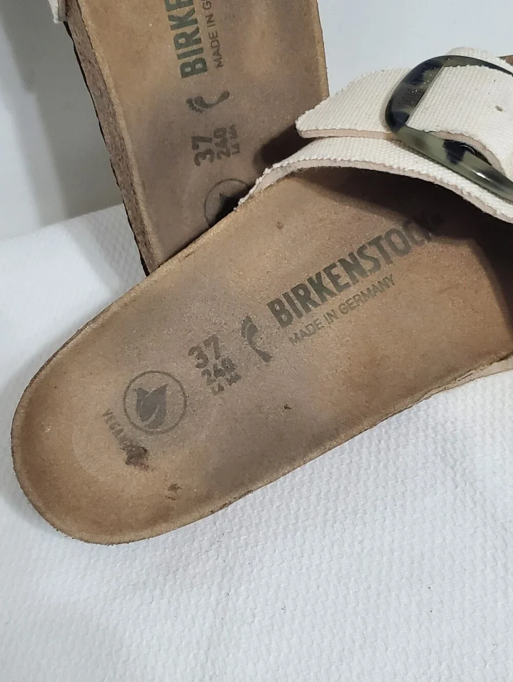 Birkenstock Madrid Vegan Big Buckle Sandal Eggshell Textile Size 37